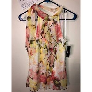 Ladies Lovely BCX Summer Floral Print Halter Top SZ L Romantic back Tie